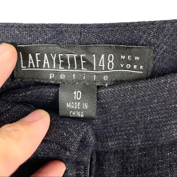 LAFAYETTE 148 Petite Blue Microplaid Wide Leg Wool Blend Trouser Pants Size 10 - Picture 4 of 6